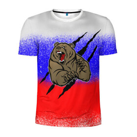 Мужская футболка 3D спортивная с принтом Свирепый медведь в Курске, 100% полиэстер с улучшенными характеристиками | приталенный силуэт, круглая горловина, широкие плечи, сужается к линии бедра | русь