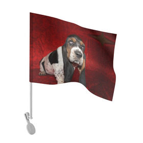 Флаг для автомобиля с принтом Бассет-хаунд в Курске, 100% полиэстер | Размер: 30*21 см | бархат | бассет хаунд | взгляд | домашнее | животное | порода | собака | уши