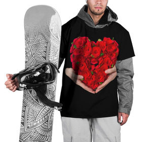 Накидка на куртку 3D с принтом Сердце в руках в Курске, 100% полиэстер |  | 8 марта | любовь | подарок | праздник | розы | руки | сердце