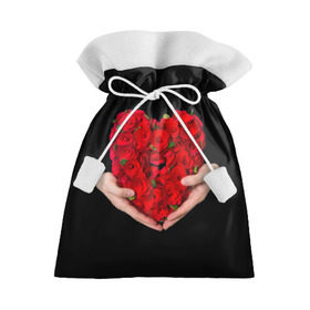 Подарочный 3D мешок с принтом Сердце в руках в Курске, 100% полиэстер | Размер: 29*39 см | 8 марта | любовь | подарок | праздник | розы | руки | сердце