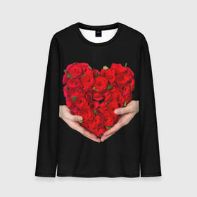 Мужской лонгслив 3D с принтом Сердце в руках в Курске, 100% полиэстер | длинные рукава, круглый вырез горловины, полуприлегающий силуэт | 8 марта | любовь | подарок | праздник | розы | руки | сердце