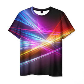 Мужская футболка 3D с принтом Лучи в Курске, 100% полиэфир | прямой крой, круглый вырез горловины, длина до линии бедер | кислотный | лучи | обстракция | радуга | свет | спектр | цвет | цвета | яркие