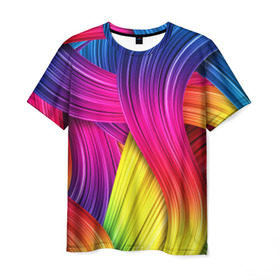 Мужская футболка 3D с принтом Абстракция в Курске, 100% полиэфир | прямой крой, круглый вырез горловины, длина до линии бедер | кислотный | обстракция | радуга | свет | спектр | цвет | цвета | яркие