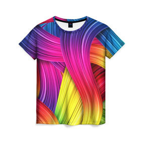 Женская футболка 3D с принтом Абстракция в Курске, 100% полиэфир ( синтетическое хлопкоподобное полотно) | прямой крой, круглый вырез горловины, длина до линии бедер | кислотный | обстракция | радуга | свет | спектр | цвет | цвета | яркие