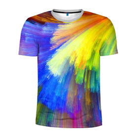 Мужская футболка 3D спортивная с принтом Абстракция в Курске, 100% полиэстер с улучшенными характеристиками | приталенный силуэт, круглая горловина, широкие плечи, сужается к линии бедра | кислотный | обстракция | радуга | свет | спектр | цвет | цвета | яркие