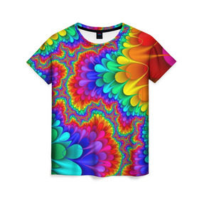 Женская футболка 3D с принтом Узор в Курске, 100% полиэфир ( синтетическое хлопкоподобное полотно) | прямой крой, круглый вырез горловины, длина до линии бедер | кислотный | обстракция | радуга | свет | спектр | узор | цвет | цвета | яркие