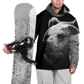 Накидка на куртку 3D с принтом Медведь в Курске, 100% полиэстер |  | бурый | дикий | животное | медведь | россия | символ | тайги | фото | хищник | хозяин | черно белое