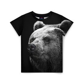 Детская футболка 3D с принтом Медведь в Курске, 100% гипоаллергенный полиэфир | прямой крой, круглый вырез горловины, длина до линии бедер, чуть спущенное плечо, ткань немного тянется | бурый | дикий | животное | медведь | россия | символ | тайги | фото | хищник | хозяин | черно белое