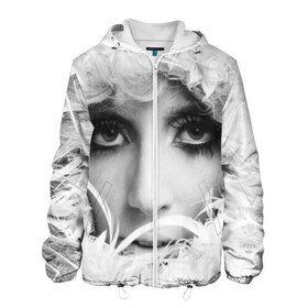Мужская куртка 3D с принтом Lady Gaga в Курске, ткань верха — 100% полиэстер, подклад — флис | прямой крой, подол и капюшон оформлены резинкой с фиксаторами, два кармана без застежек по бокам, один большой потайной карман на груди. Карман на груди застегивается на липучку | Тематика изображения на принте: lady gaga | белые | блондинка | звезда | знаменитость | леди гаага | певица | перья | поп | эпатаж | эпатажная