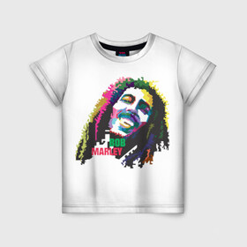 Детская футболка 3D с принтом Bob Marley в Курске, 100% гипоаллергенный полиэфир | прямой крой, круглый вырез горловины, длина до линии бедер, чуть спущенное плечо, ткань немного тянется | Тематика изображения на принте: 2016 | арт | дизайн | зд | объем | поп | портреты