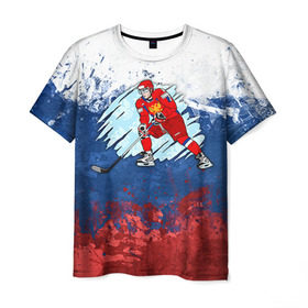 Мужская футболка 3D с принтом Хоккей в Курске, 100% полиэфир | прямой крой, круглый вырез горловины, длина до линии бедер | nhl | нхл | хоккеист | хоккей