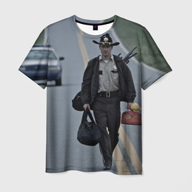 Мужская футболка 3D с принтом Рик Граймс в Курске, 100% полиэфир | прямой крой, круглый вырез горловины, длина до линии бедер | зомби