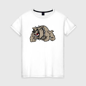 Женская футболка хлопок с принтом Бульдог в Курске, 100% хлопок | прямой крой, круглый вырез горловины, длина до линии бедер, слегка спущенное плечо | 