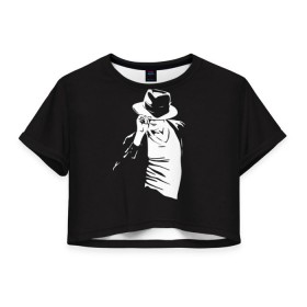Женская футболка 3D укороченная с принтом Michael Jackson в Курске, 100% полиэстер | круглая горловина, длина футболки до линии талии, рукава с отворотами | майкл джексон