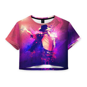 Женская футболка 3D укороченная с принтом Michael Jackson в Курске, 100% полиэстер | круглая горловина, длина футболки до линии талии, рукава с отворотами | джексон | майкл