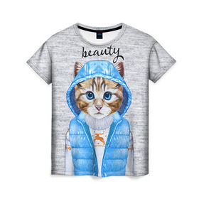Женская футболка 3D с принтом Модная киска в Курске, 100% полиэфир ( синтетическое хлопкоподобное полотно) | прямой крой, круглый вырез горловины, длина до линии бедер | baby | beauty | cat | ketty | sweet | девушке | киска | кошка | мода | модная | сладкая | чика