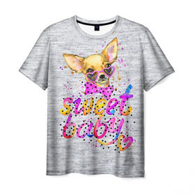 Мужская футболка 3D с принтом милая Чихуахуа в Курске, 100% полиэфир | прямой крой, круглый вырез горловины, длина до линии бедер | Тематика изображения на принте: baby | dog | sweet | девушке | собачка | чихуахуа