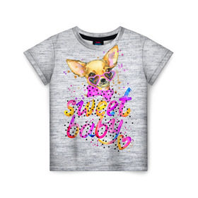 Детская футболка 3D с принтом милая Чихуахуа в Курске, 100% гипоаллергенный полиэфир | прямой крой, круглый вырез горловины, длина до линии бедер, чуть спущенное плечо, ткань немного тянется | baby | dog | sweet | девушке | собачка | чихуахуа