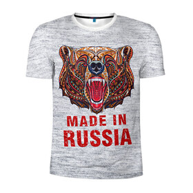 Мужская футболка 3D спортивная с принтом made in Russia в Курске, 100% полиэстер с улучшенными характеристиками | приталенный силуэт, круглая горловина, широкие плечи, сужается к линии бедра | bear | made | made in russia | russia | злой | медведь | пасть | русский | я | я русский