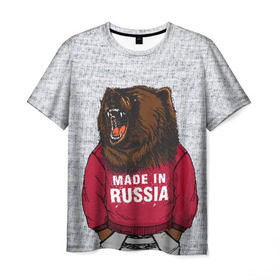 Мужская футболка 3D с принтом made in Russia в Курске, 100% полиэфир | прямой крой, круглый вырез горловины, длина до линии бедер | Тематика изображения на принте: bear | made | made in russia | russia | злой | медведь | пасть | русский | я | я русский