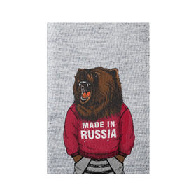 Обложка для паспорта матовая кожа с принтом made in Russia в Курске, натуральная матовая кожа | размер 19,3 х 13,7 см; прозрачные пластиковые крепления | Тематика изображения на принте: bear | made | made in russia | russia | злой | медведь | пасть | русский | я | я русский