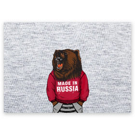 Поздравительная открытка с принтом made in Russia в Курске, 100% бумага | плотность бумаги 280 г/м2, матовая, на обратной стороне линовка и место для марки
 | Тематика изображения на принте: bear | made | made in russia | russia | злой | медведь | пасть | русский | я | я русский