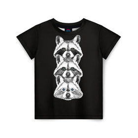 Детская футболка 3D с принтом Еноты в Курске, 100% гипоаллергенный полиэфир | прямой крой, круглый вырез горловины, длина до линии бедер, чуть спущенное плечо, ткань немного тянется | Тематика изображения на принте: енот