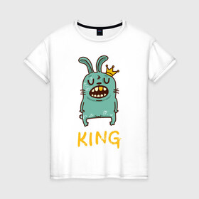 Женская футболка хлопок с принтом King в Курске, 100% хлопок | прямой крой, круглый вырез горловины, длина до линии бедер, слегка спущенное плечо | king | заяц | клуб | король | кролик | мажор | тусовка