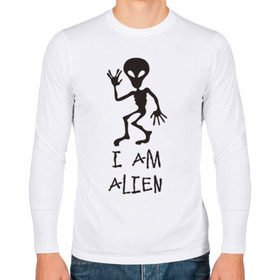 Мужской лонгслив хлопок с принтом Alien в Курске, 100% хлопок |  | инопланетянин | нло | прикол | пришелец | юмор
