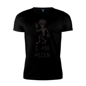Мужская футболка премиум с принтом Alien в Курске, 92% хлопок, 8% лайкра | приталенный силуэт, круглый вырез ворота, длина до линии бедра, короткий рукав | инопланетянин | нло | прикол | пришелец | юмор