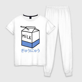 Женская пижама хлопок с принтом milk в Курске, 100% хлопок | брюки и футболка прямого кроя, без карманов, на брюках мягкая резинка на поясе и по низу штанин | milk | milkman | moloko | коробка | молоко | напиток | тетрапак