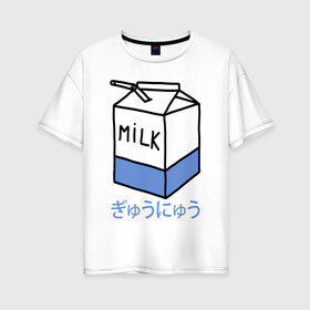 Женская футболка хлопок Oversize с принтом milk в Курске, 100% хлопок | свободный крой, круглый ворот, спущенный рукав, длина до линии бедер
 | milk | milkman | moloko | коробка | молоко | напиток | тетрапак