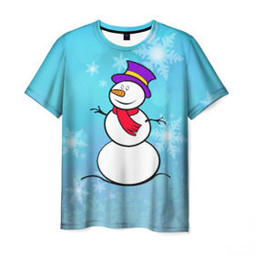 Мужская футболка 3D с принтом Снеговик в Курске, 100% полиэфир | прямой крой, круглый вырез горловины, длина до линии бедер | новый год | снеговик