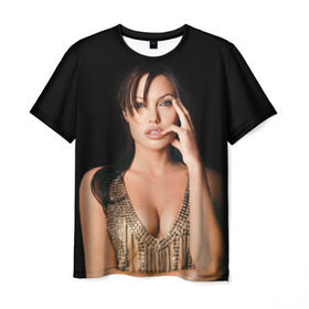 Мужская футболка 3D с принтом Анжелина Джоли в Курске, 100% полиэфир | прямой крой, круглый вырез горловины, длина до линии бедер | Тематика изображения на принте: angelina jolie | американская актриса | анжелина джоли | режиссёр | фотомодель | ценарист
