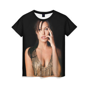 Женская футболка 3D с принтом Анжелина Джоли в Курске, 100% полиэфир ( синтетическое хлопкоподобное полотно) | прямой крой, круглый вырез горловины, длина до линии бедер | angelina jolie | американская актриса | анжелина джоли | режиссёр | фотомодель | ценарист