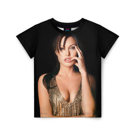 Детская футболка 3D с принтом Анжелина Джоли в Курске, 100% гипоаллергенный полиэфир | прямой крой, круглый вырез горловины, длина до линии бедер, чуть спущенное плечо, ткань немного тянется | angelina jolie | американская актриса | анжелина джоли | режиссёр | фотомодель | ценарист