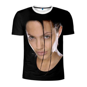 Мужская футболка 3D спортивная с принтом Анжелина Джоли в Курске, 100% полиэстер с улучшенными характеристиками | приталенный силуэт, круглая горловина, широкие плечи, сужается к линии бедра | angelina jolie | американская актриса | анжелина джоли | режиссёр | фотомодель | ценарист