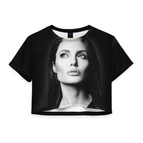 Женская футболка 3D укороченная с принтом Анжелина Джоли в Курске, 100% полиэстер | круглая горловина, длина футболки до линии талии, рукава с отворотами | angelina jolie | американская актриса | анжелина джоли | режиссёр | фотомодель | ценарист