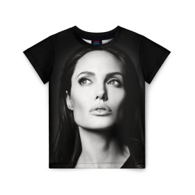 Детская футболка 3D с принтом Анжелина Джоли в Курске, 100% гипоаллергенный полиэфир | прямой крой, круглый вырез горловины, длина до линии бедер, чуть спущенное плечо, ткань немного тянется | angelina jolie | американская актриса | анжелина джоли | режиссёр | фотомодель | ценарист