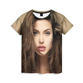 Женская футболка 3D с принтом Анжелина Джоли в Курске, 100% полиэфир ( синтетическое хлопкоподобное полотно) | прямой крой, круглый вырез горловины, длина до линии бедер | angelina jolie | американская актриса | анжелина джоли | режиссёр | фотомодель | ценарист