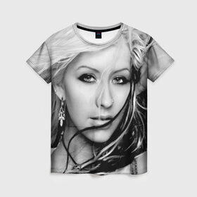 Женская футболка 3D с принтом Кристина Агилера в Курске, 100% полиэфир ( синтетическое хлопкоподобное полотно) | прямой крой, круглый вырез горловины, длина до линии бедер | christina aguilera