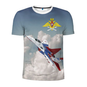 Мужская футболка 3D спортивная с принтом Самолёт в Курске, 100% полиэстер с улучшенными характеристиками | приталенный силуэт, круглая горловина, широкие плечи, сужается к линии бедра | авиация | ввс | ввс россии | небо | самолёт