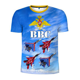 Мужская футболка 3D спортивная с принтом ВВС России в Курске, 100% полиэстер с улучшенными характеристиками | приталенный силуэт, круглая горловина, широкие плечи, сужается к линии бедра | авиация | ввс | день ввс | небо | россия | самолёты