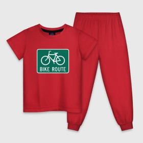 Детская пижама хлопок с принтом Дорога для велосипедистов в Курске, 100% хлопок |  брюки и футболка прямого кроя, без карманов, на брюках мягкая резинка на поясе и по низу штанин
 | Тематика изображения на принте: велосипед | дорожный велосипедный знак знак | спорт | экстрим