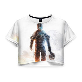 Женская футболка 3D укороченная с принтом Isaac Clark в Курске, 100% полиэстер | круглая горловина, длина футболки до линии талии, рукава с отворотами | dead | horror | isaac clark | space | игра | космос
