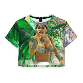 Женская футболка 3D укороченная с принтом Карнавал в Рио в Курске, 100% полиэстер | круглая горловина, длина футболки до линии талии, рукава с отворотами | 
