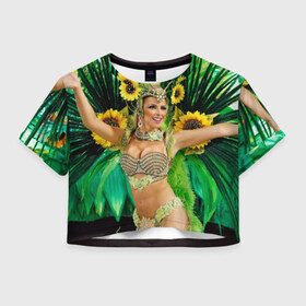 Женская футболка 3D укороченная с принтом Карнавал в Рио в Курске, 100% полиэстер | круглая горловина, длина футболки до линии талии, рукава с отворотами | бразилия
