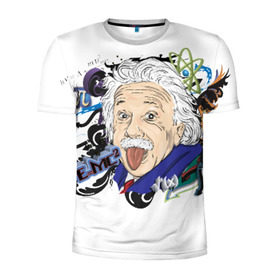 Мужская футболка 3D спортивная с принтом Einstein в Курске, 100% полиэстер с улучшенными характеристиками | приталенный силуэт, круглая горловина, широкие плечи, сужается к линии бедра | einstein | emc2 | наука | теория | физика | эйнштейн