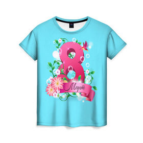 Женская футболка 3D с принтом Восьмерка и колибри в Курске, 100% полиэфир ( синтетическое хлопкоподобное полотно) | прямой крой, круглый вырез горловины, длина до линии бедер | 8 марта | женский | колибри | международный | подарок | цветы