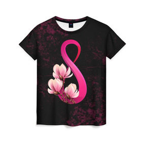 Женская футболка 3D с принтом 8 марта в Курске, 100% полиэфир ( синтетическое хлопкоподобное полотно) | прямой крой, круглый вырез горловины, длина до линии бедер | 8 марта | женский | международный | подарок | цветы